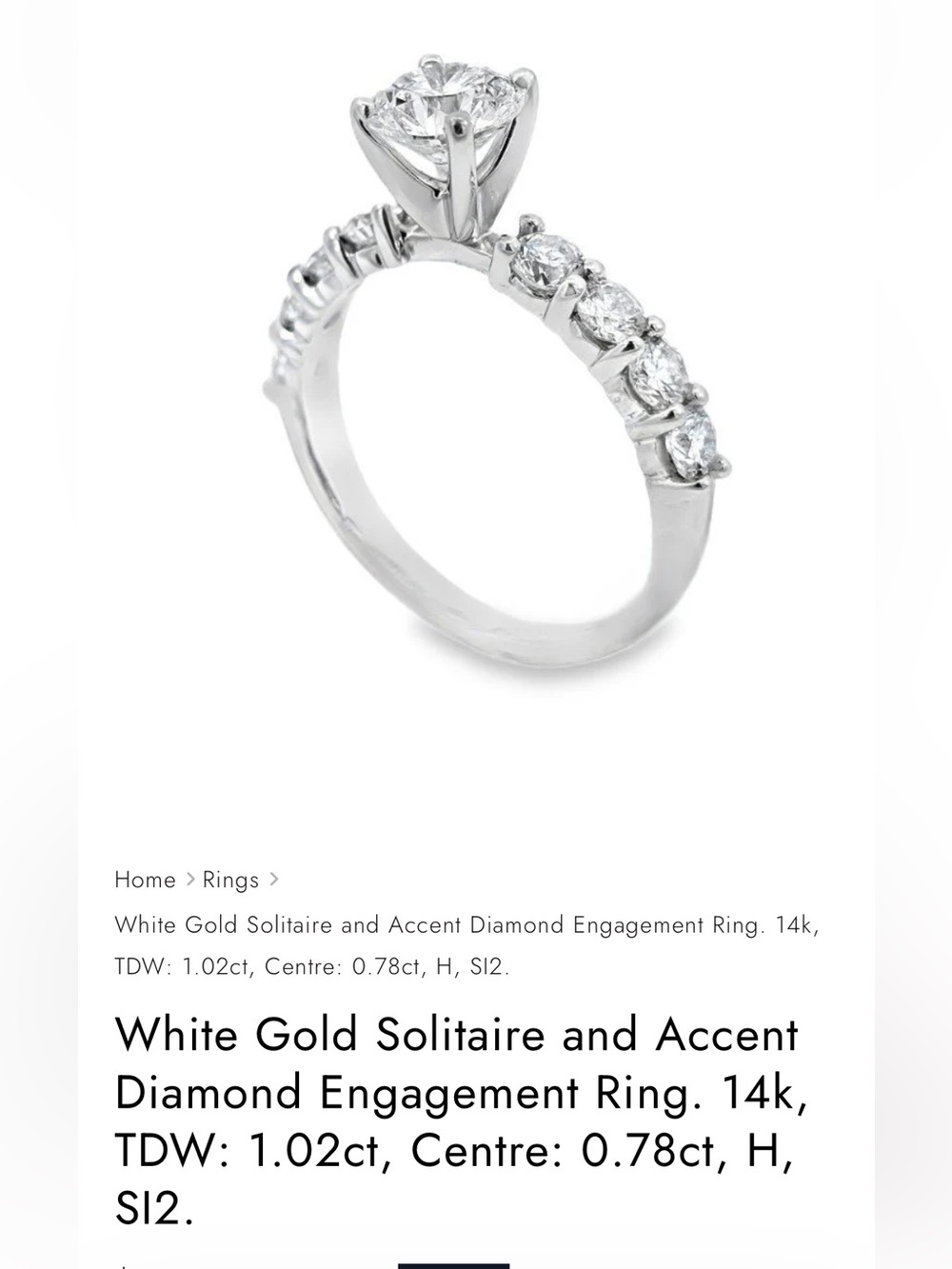 White Gold Solitaire and Accent Diamond Engagement Ring - 14k white gold